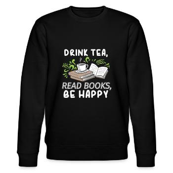 Tee trinken Bücher lesen Glücklich sein Abibliophobie Litera - Stanley/Stella Unisex Bio-Sweatshirt CHANGER  - Schwarz - Vorne - Nik (191cm) & Marisol (170cm)