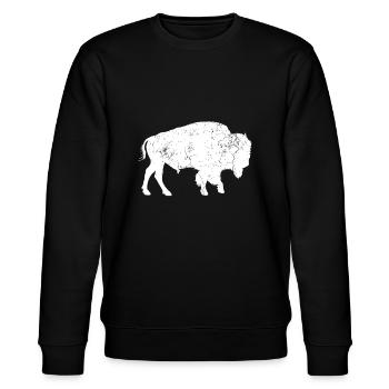 Distressed Buffalo Retro Bison Animal Lover idea M - Stanley/Stella CHANGER Unisex Organic Sweatshirt - black - Front - Nik (191cm) & Marisol (170cm)