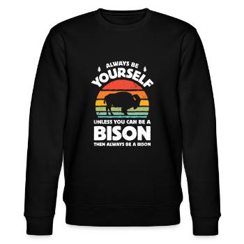 Bison Always Be Yourself Retro Vintage 70er Jahre Herren Wom - Stanley/Stella Unisex Bio-Sweatshirt CHANGER  - Schwarz - Vorne - Nik (191cm) & Marisol (170cm)