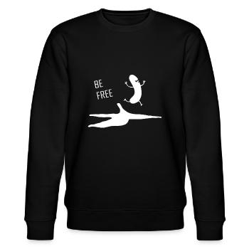 Be Free Banane | Lustiger Bananenmann | Laufende Banane - Stanley/Stella Unisex Bio-Sweatshirt CHANGER  - Schwarz - Vorne - Nik (191cm) & Marisol (170cm)