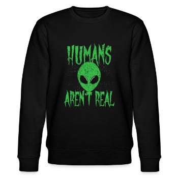 Menschen sind keine echten außerirdischen UFO-Außerirdischen - Stanley/Stella Unisex Bio-Sweatshirt CHANGER  - Schwarz - Vorne - Nik (191cm) & Marisol (170cm)