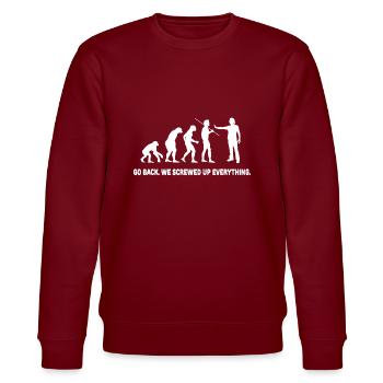 Evolution Zurück Wir haben alles vermasselt - Stanley/Stella Unisex Bio-Sweatshirt CHANGER  - Burgunderrot - Vorne - Nik (191cm) & Marisol (170cm)
