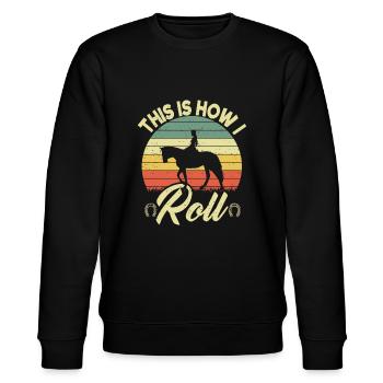 So rolle ich Retro Pferde Reiten G - Stanley/Stella Unisex Bio-Sweatshirt CHANGER  - Schwarz - Vorne - Nik (191cm) & Marisol (170cm)