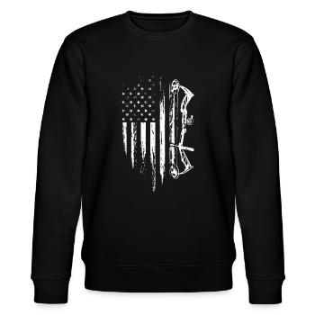 American Flag Bowhunting Bow Archery Gift Forwildc - Stanley/Stella CHANGER Unisex Organic Sweatshirt - black - Front - Nik (191cm) & Marisol (170cm)