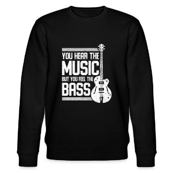 Du hörst die Musik, aber du spürst den Bass Guitarlov - Stanley/Stella Unisex Bio-Sweatshirt CHANGER  - Schwarz - Vorne - Nik (191cm) & Marisol (170cm)
