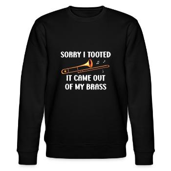 Tut mir leid, dass ich getoot habe, es kam aus meiner Messingposaune - Stanley/Stella Unisex Bio-Sweatshirt CHANGER  - Schwarz - Vorne - Nik (191cm) & Marisol (170cm)