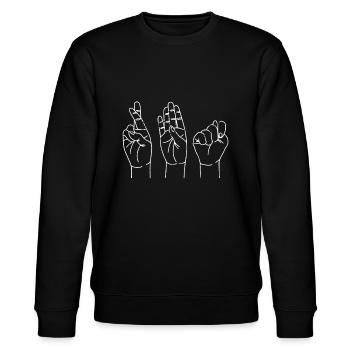Registrierter Verhaltenstechniker Gebärdensprache ASL R - Stanley/Stella Unisex Bio-Sweatshirt CHANGER  - Schwarz - Vorne - Nik (191cm) & Marisol (170cm)