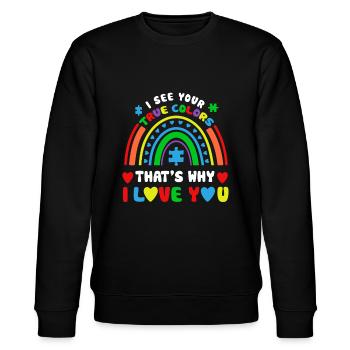 Puzzle Rainbow Im April Tragen Wir Blau Autismus Awaren - Stanley/Stella Unisex Bio-Sweatshirt CHANGER  - Schwarz - Vorne - Nik (191cm) & Marisol (170cm)