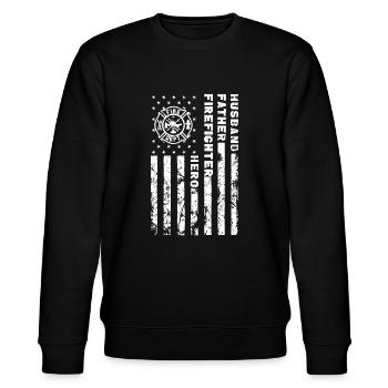 Husband Father Firefighter Hero | Firefighter USAf - Stanley/Stella CHANGER Unisex Organic Sweatshirt - black - Front - Nik (191cm) & Marisol (170cm)