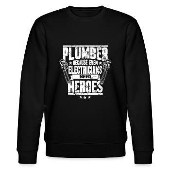 Lustiges Geschenk für Klempner, weil auch Elektriker n - Stanley/Stella Unisex Bio-Sweatshirt CHANGER  - Schwarz - Vorne - Nik (191cm) & Marisol (170cm)