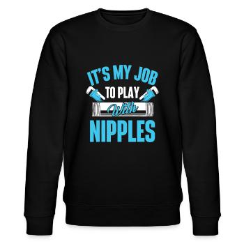 Es ist mein Job, mit Nippeln zu spielen Pipefitter Plumbe - Stanley/Stella Unisex Bio-Sweatshirt CHANGER  - Schwarz - Vorne - Nik (191cm) & Marisol (170cm)