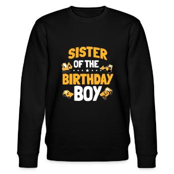 Schwester des Geburtstagskindes Bauarbeiters BDA - Stanley/Stella Unisex Bio-Sweatshirt CHANGER  - Schwarz - Vorne - Nik (191cm) & Marisol (170cm)