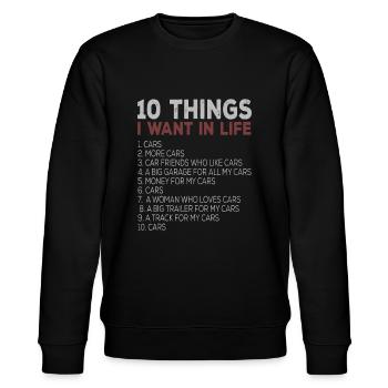10 Dinge, die ich in meinem Leben will Autos Mehr Autos car10 w - Stanley/Stella Unisex Bio-Sweatshirt CHANGER  - Schwarz - Vorne - Nik (191cm) & Marisol (170cm)