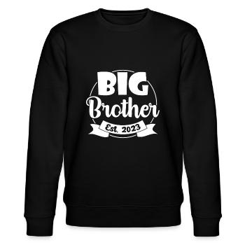 Beförderung zu Big Brother Est. 2023 Babyansagern - Stanley/Stella Unisex Bio-Sweatshirt CHANGER  - Schwarz - Vorne - Nik (191cm) & Marisol (170cm)