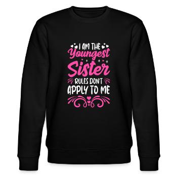 Funny Sibling Birthday Sister Rules I Am The Young - Stanley/Stella CHANGER Unisex Organic Sweatshirt - black - Front - Nik (191cm) & Marisol (170cm)