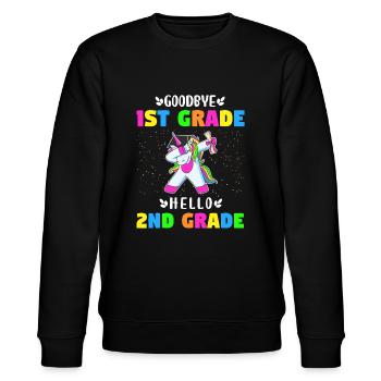 Auf Wiedersehen Erste Klasse Hallo Einhorn Gir der zweiten Klasse - Stanley/Stella Unisex Bio-Sweatshirt CHANGER  - Schwarz - Vorne - Nik (191cm) & Marisol (170cm)