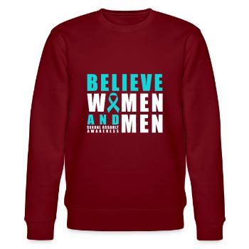 Belive Women & Men Sexual Assault Awareness Ribbon - Stanley/Stella CHANGER Unisex Organic Sweatshirt - burgundy - Front - Nik (191cm) & Marisol (170cm)