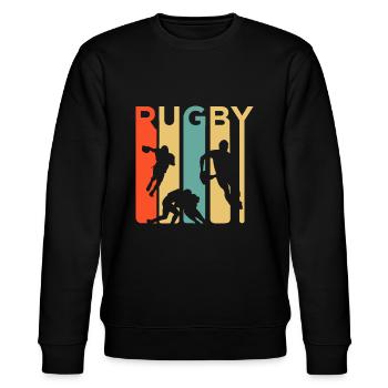 Vintage 1970er Jahre Stil Rugby, Rugby Sport Geschenk - Stanley/Stella Unisex Bio-Sweatshirt CHANGER  - Schwarz - Vorne - Nik (191cm) & Marisol (170cm)