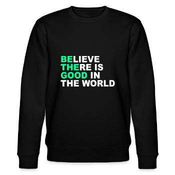 Glauben Sie, dass es Gutes in der Welt gibt Positive Botschaft - Stanley/Stella Unisex Bio-Sweatshirt CHANGER  - Schwarz - Vorne - Nik (191cm) & Marisol (170cm)