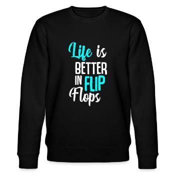 Das Leben ist besser in Flip Flops Sommerurlaub Vacati - Stanley/Stella Unisex Bio-Sweatshirt CHANGER  - Schwarz - Vorne - Nik (191cm) & Marisol (170cm)