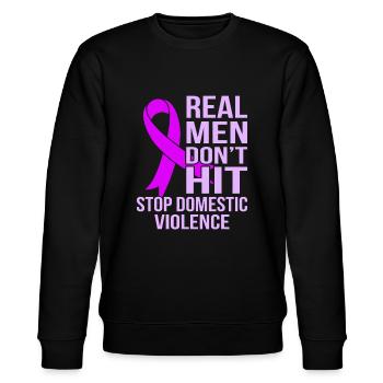 Echte Männer stoßen nicht auf Stoppt häusliche Gewalt - Stanley/Stella Unisex Bio-Sweatshirt CHANGER  - Schwarz - Vorne - Nik (191cm) & Marisol (170cm)