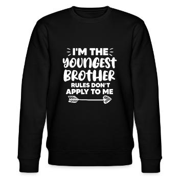m Der jüngste Bruder Jüngster Geschwisterbruderssis - Stanley/Stella Unisex Bio-Sweatshirt CHANGER  - Schwarz - Vorne - Nik (191cm) & Marisol (170cm)