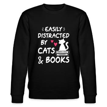 Leicht abgelenkt von Katzen und Büchern Katzen- &; Bücherliebhaber - Stanley/Stella Unisex Bio-Sweatshirt CHANGER  - Schwarz - Vorne - Nik (191cm) & Marisol (170cm)