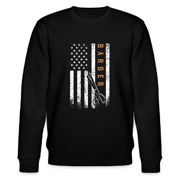 Barbier American Flag Design Barbershop - Sweat bio CHANGER Stanley/Stella Unisexe - noir - Devant - Nik (191cm) & Marisol (170cm)