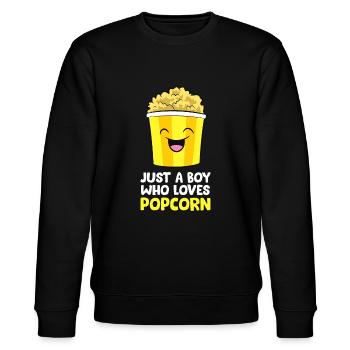 Nur ein Junge, der es liebt, Popcorn-Kinofilme zu sehen - Stanley/Stella Unisex Bio-Sweatshirt CHANGER  - Schwarz - Vorne - Nik (191cm) & Marisol (170cm)