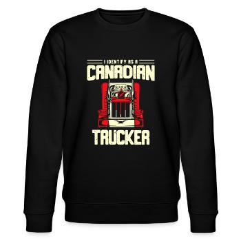 Ich identifiziere mich als kanadischer Trucker-Lkw-Fahrer - Stanley/Stella Unisex Bio-Sweatshirt CHANGER  - Schwarz - Vorne - Nik (191cm) & Marisol (170cm)