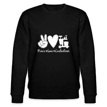 Tie Dye Peace Love Custodian Appreciation back - Stanley/Stella CHANGER Unisex Organic Sweatshirt - black - Front - Nik (191cm) & Marisol (170cm)