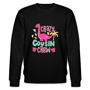 Crazy Cousin Crew Girls Dino Dinosaurier - Stanley/Stella Unisex Bio-Sweatshirt CHANGER  - Schwarz - Vorne - Nik (191cm) & Marisol (170cm)