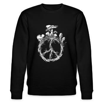 Peace-Zeichen-Pilz-Cottagecore-Pilz-Mykologie - Stanley/Stella Unisex Bio-Sweatshirt CHANGER  - Schwarz - Vorne - Nik (191cm) & Marisol (170cm)