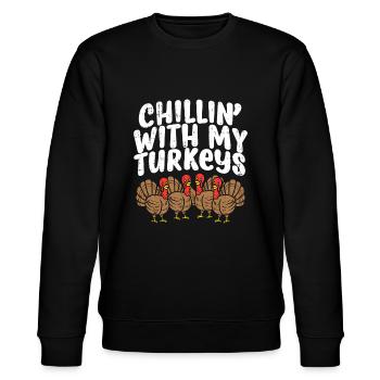 Chillin With My Turkeys Thanksgiving Family Boys - Stanley/Stella CHANGER Unisex Organic Sweatshirt - black - Front - Nik (191cm) & Marisol (170cm)