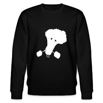 Veganes lustiges Brokkoli-Lifter-Design-Geschenk - Stanley/Stella Unisex Bio-Sweatshirt CHANGER  - Schwarz - Vorne - Nik (191cm) & Marisol (170cm)