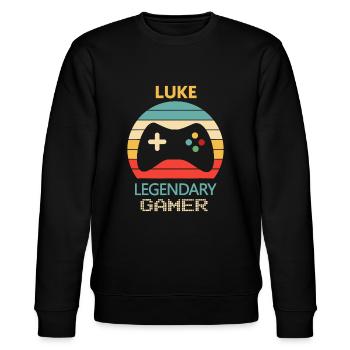 Luke Name Gift, Personalised Legendary Gamer - Stanley/Stella CHANGER Unisex Organic Sweatshirt - black - Front - Nik (191cm) & Marisol (170cm)