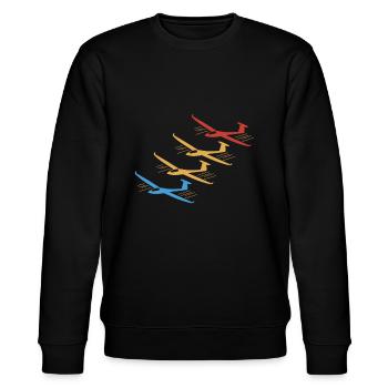 Retro Glider Sailplane Aeroplane Gift - Stanley/Stella CHANGER Unisex Organic Sweatshirt - black - Front - Nik (191cm) & Marisol (170cm)