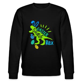 Funny Easter Saurus Rex Hunting Egg T-Rex Bunny - Stanley/Stella CHANGER Unisex Organic Sweatshirt - black - Front - Nik (191cm) & Marisol (170cm)