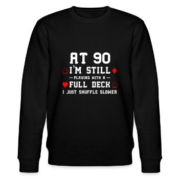 Geschenk zum 90. Geburtstag 90 Jahre alte Karten - Stanley/Stella Unisex Bio-Sweatshirt CHANGER  - Schwarz - Vorne - Nik (191cm) & Marisol (170cm)