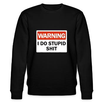 Warnung, ich mache dummen Scheiß, lustige Warnung, ich mache dumm - Stanley/Stella Unisex Bio-Sweatshirt CHANGER  - Schwarz - Vorne - Nik (191cm) & Marisol (170cm)