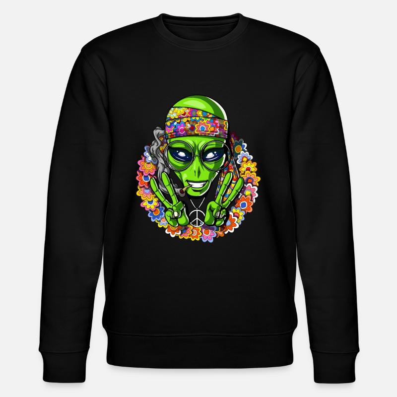 Lustiges Hippie-Alien-psychedelisches Friedenszeichen - Stanley/Stella Unisex Bio-Sweatshirt CHANGER  - Schwarz