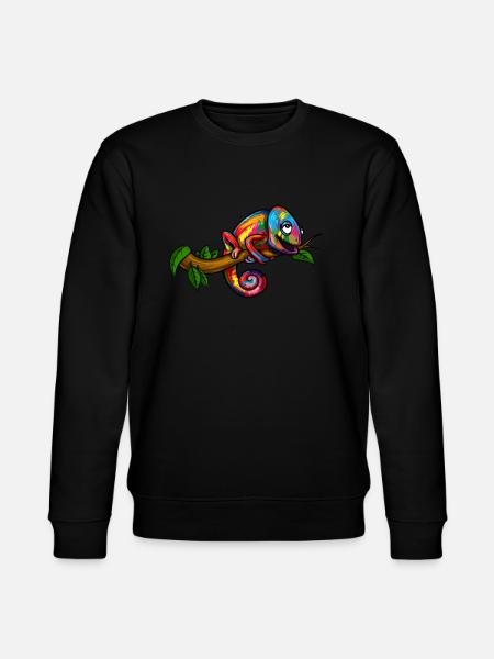 Regenbogen-Chamäleon-buntes Eidechsen-Reptil - Stanley/Stella Unisex Bio-Sweatshirt CHANGER - Schwarz