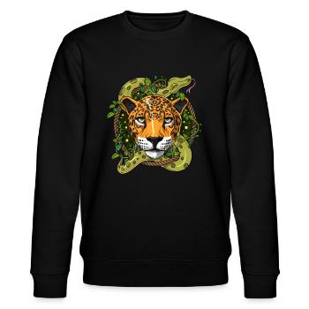 Psychedelische Jaguar Ayahuasca DMT Reise - Stanley/Stella Unisex Bio-Sweatshirt CHANGER  - Schwarz - Vorne - Nik (191cm) & Marisol (170cm)