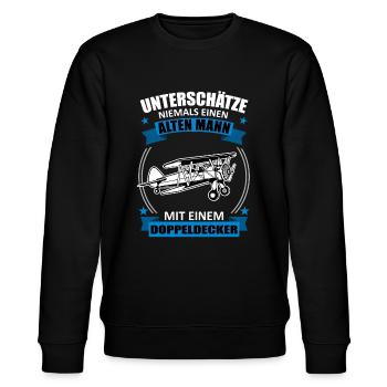 Doppeldecker Alter Mann Spruch Pilot Geschenk - Stanley/Stella Unisex Bio-Sweatshirt CHANGER  - Schwarz - Vorne - Nik (191cm) & Marisol (170cm)