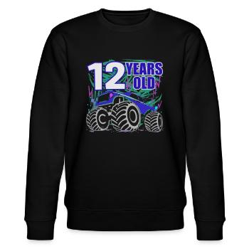 12 Years Monster Truck Party - Stanley/Stella CHANGER Unisex Organic Sweatshirt - black - Front - Nik (191cm) & Marisol (170cm)