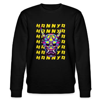 Hannya Maske Neon Dämon Japan Kunst - Stanley/Stella Unisex Bio-Sweatshirt CHANGER  - Schwarz - Vorne - Nik (191cm) & Marisol (170cm)