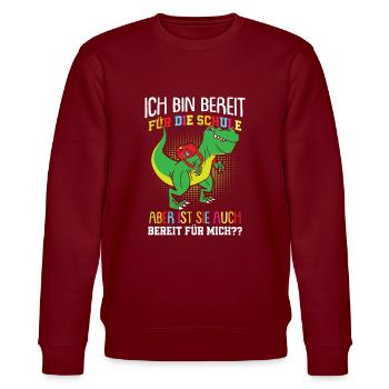 Jungen Dino Trex Ich Bin Bereit Für Die Schule - Stanley/Stella Unisex Bio-Sweatshirt CHANGER  - Burgunderrot - Vorne - Nik (191cm) & Marisol (170cm)
