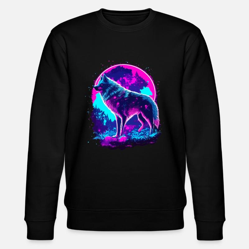 Wolf's Art Psychedelic Neon Synthwave - Stanley/Stella CHANGER Unisex Organic Sweatshirt - black