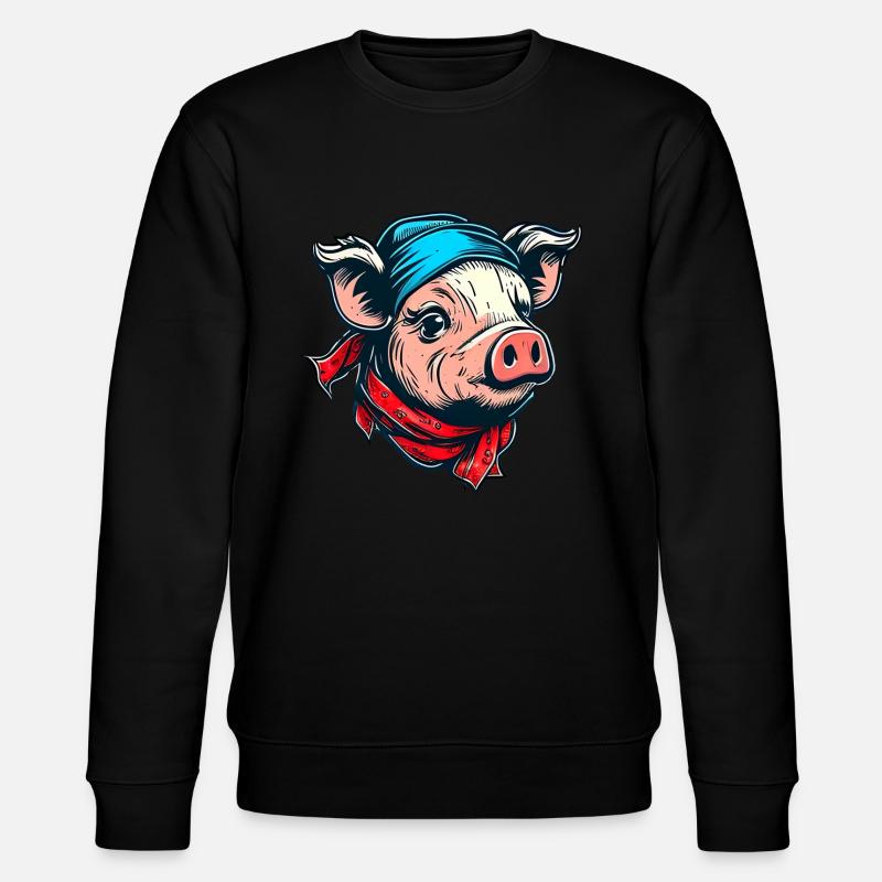 Schweinchen mit Kopftuch - Stanley/Stella Unisex Bio-Sweatshirt CHANGER  - Schwarz