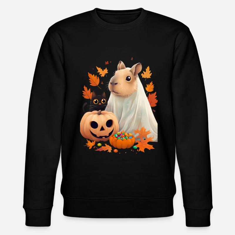 Halloween Capybara Katze Geist Geschenkidee - Stanley/Stella Unisex Bio-Sweatshirt CHANGER  - Schwarz